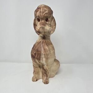 Vtg mcm pottery colorado poodle statue figure brown glaze glass eyes 1950